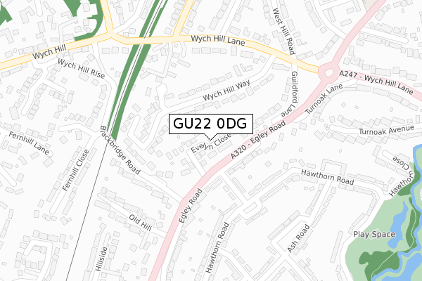 GU22 0DG map - large scale - OS Open Zoomstack (Ordnance Survey)