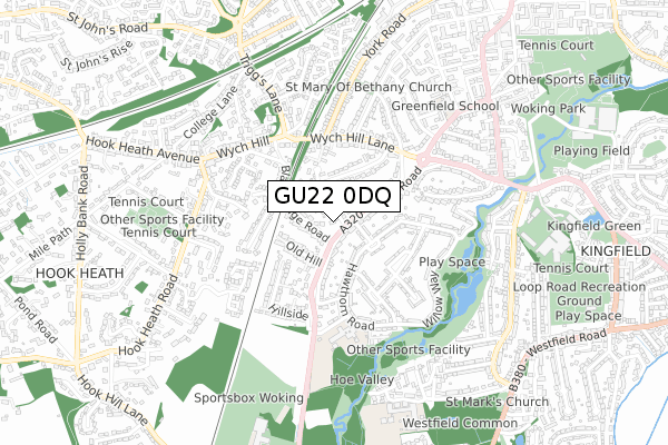 GU22 0DQ map - small scale - OS Open Zoomstack (Ordnance Survey)