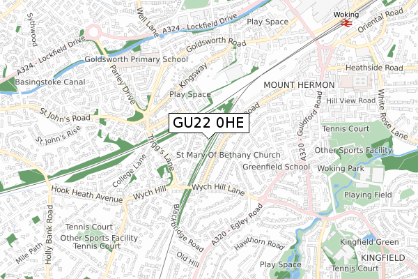 GU22 0HE map - small scale - OS Open Zoomstack (Ordnance Survey)