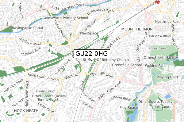 GU22 0HG map - small scale - OS Open Zoomstack (Ordnance Survey)