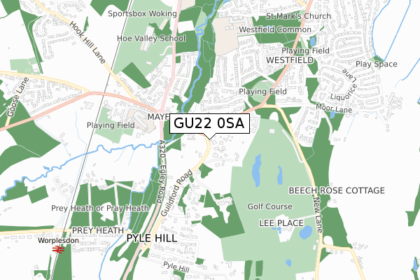 GU22 0SA map - small scale - OS Open Zoomstack (Ordnance Survey)