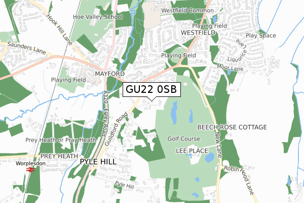 GU22 0SB map - small scale - OS Open Zoomstack (Ordnance Survey)