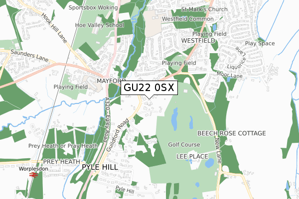 GU22 0SX map - small scale - OS Open Zoomstack (Ordnance Survey)