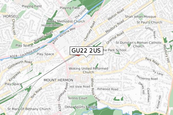 GU22 2US map - small scale - OS Open Zoomstack (Ordnance Survey)