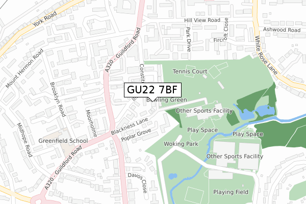 GU22 7BF map - large scale - OS Open Zoomstack (Ordnance Survey)