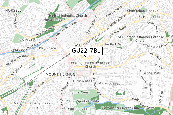 GU22 7BL map - small scale - OS Open Zoomstack (Ordnance Survey)