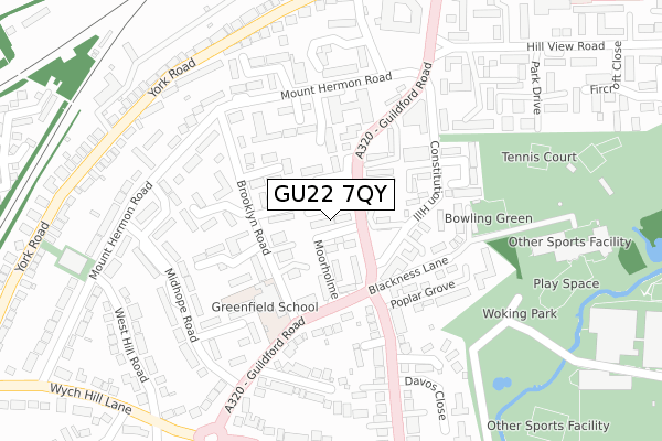 GU22 7QY map - large scale - OS Open Zoomstack (Ordnance Survey)