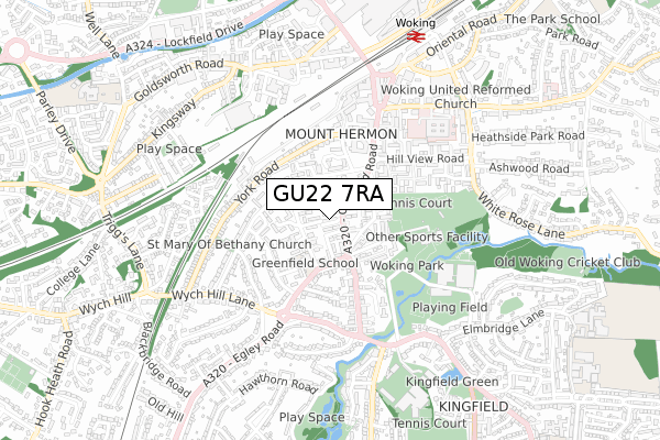 GU22 7RA map - small scale - OS Open Zoomstack (Ordnance Survey)