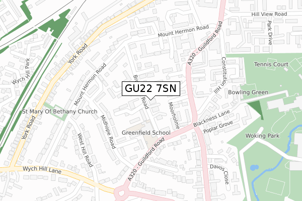 GU22 7SN map - large scale - OS Open Zoomstack (Ordnance Survey)