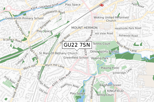 GU22 7SN map - small scale - OS Open Zoomstack (Ordnance Survey)