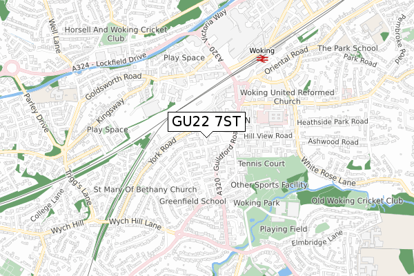 GU22 7ST map - small scale - OS Open Zoomstack (Ordnance Survey)