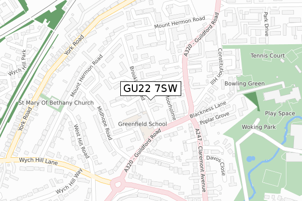 GU22 7SW map - large scale - OS Open Zoomstack (Ordnance Survey)