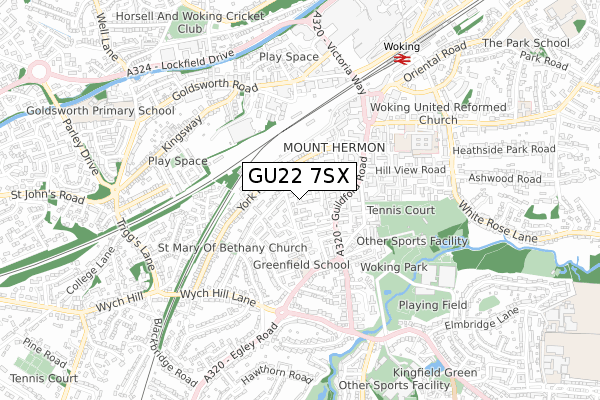 GU22 7SX map - small scale - OS Open Zoomstack (Ordnance Survey)