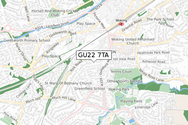 GU22 7TA map - small scale - OS Open Zoomstack (Ordnance Survey)