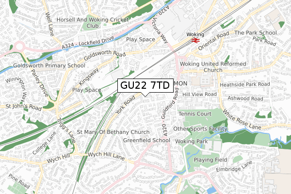 GU22 7TD map - small scale - OS Open Zoomstack (Ordnance Survey)