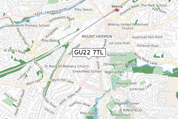 GU22 7TL map - small scale - OS Open Zoomstack (Ordnance Survey)