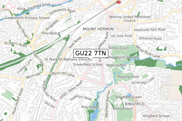 GU22 7TN map - small scale - OS Open Zoomstack (Ordnance Survey)