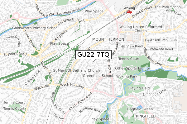 GU22 7TQ map - small scale - OS Open Zoomstack (Ordnance Survey)