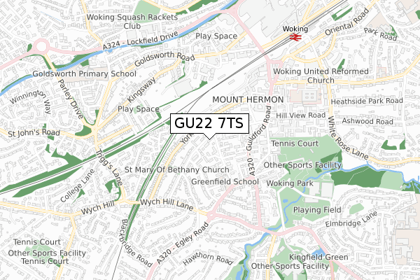 GU22 7TS map - small scale - OS Open Zoomstack (Ordnance Survey)