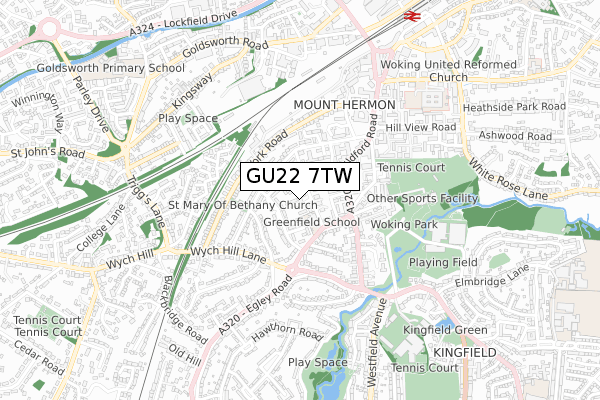 GU22 7TW map - small scale - OS Open Zoomstack (Ordnance Survey)