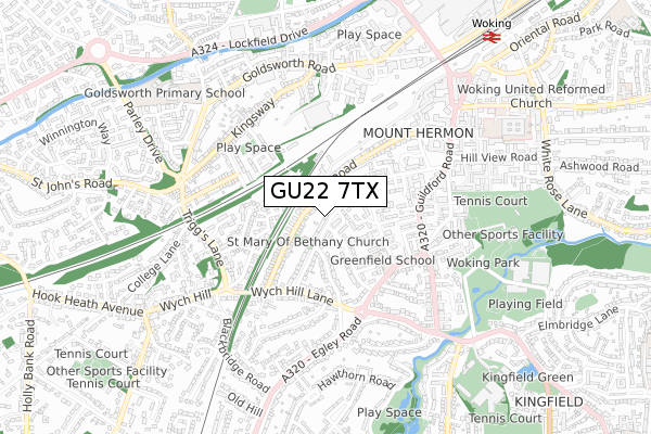 GU22 7TX map - small scale - OS Open Zoomstack (Ordnance Survey)