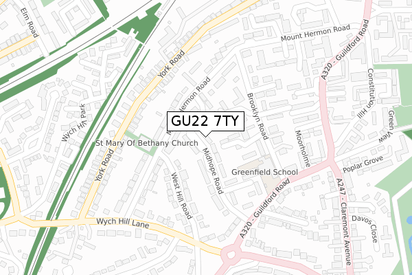 GU22 7TY map - large scale - OS Open Zoomstack (Ordnance Survey)