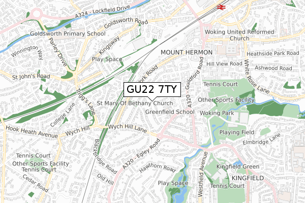 GU22 7TY map - small scale - OS Open Zoomstack (Ordnance Survey)