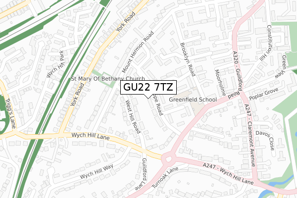 GU22 7TZ map - large scale - OS Open Zoomstack (Ordnance Survey)