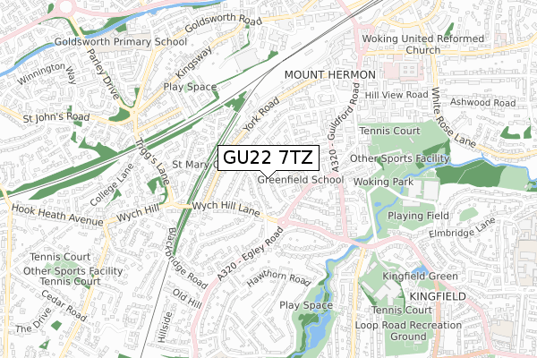 GU22 7TZ map - small scale - OS Open Zoomstack (Ordnance Survey)