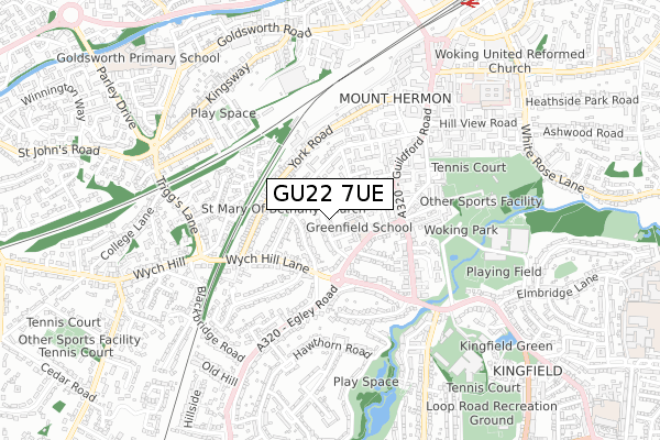 GU22 7UE map - small scale - OS Open Zoomstack (Ordnance Survey)