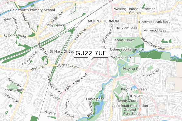 GU22 7UF map - small scale - OS Open Zoomstack (Ordnance Survey)