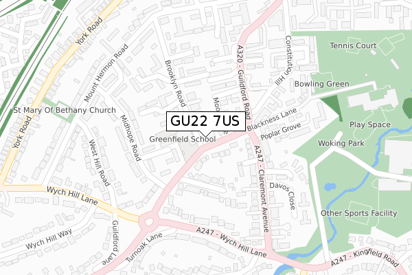 GU22 7US map - large scale - OS Open Zoomstack (Ordnance Survey)