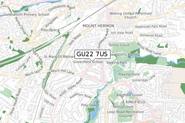 GU22 7US map - small scale - OS Open Zoomstack (Ordnance Survey)