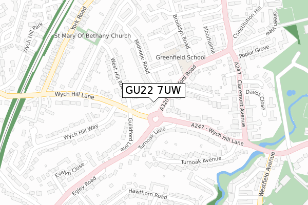 GU22 7UW map - large scale - OS Open Zoomstack (Ordnance Survey)