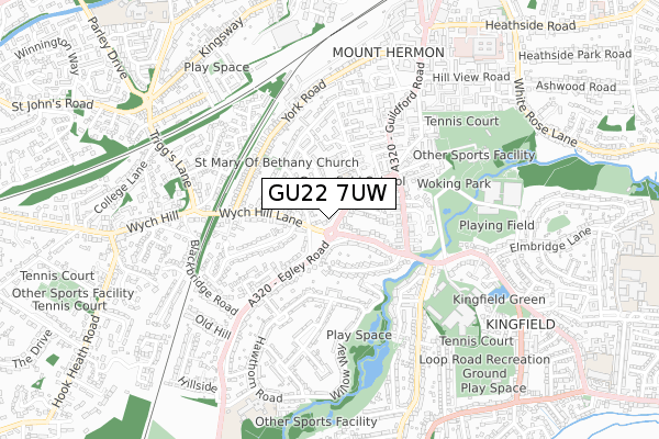 GU22 7UW map - small scale - OS Open Zoomstack (Ordnance Survey)