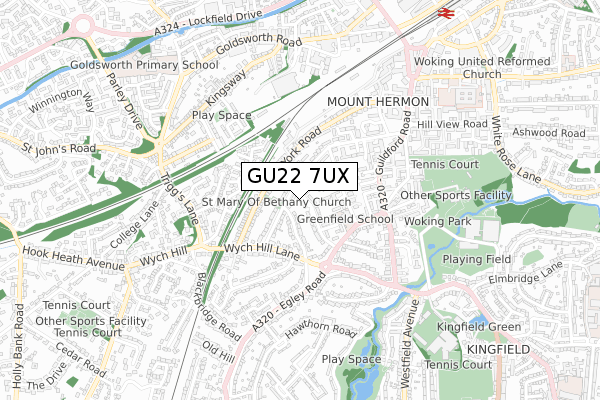 GU22 7UX map - small scale - OS Open Zoomstack (Ordnance Survey)