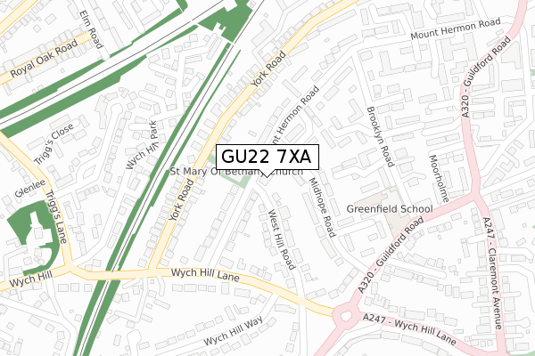 GU22 7XA map - large scale - OS Open Zoomstack (Ordnance Survey)