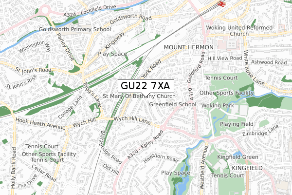 GU22 7XA map - small scale - OS Open Zoomstack (Ordnance Survey)