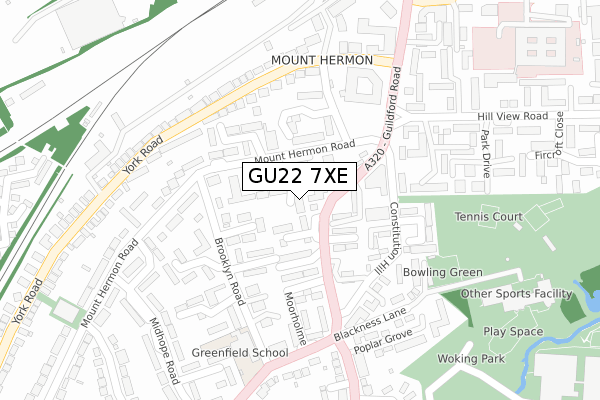 GU22 7XE map - large scale - OS Open Zoomstack (Ordnance Survey)