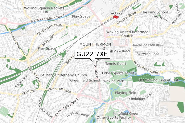 GU22 7XE map - small scale - OS Open Zoomstack (Ordnance Survey)