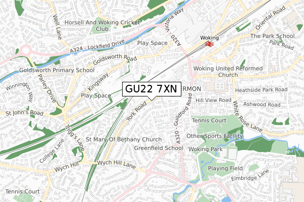 GU22 7XN map - small scale - OS Open Zoomstack (Ordnance Survey)