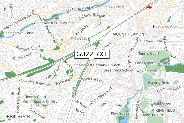 GU22 7XT map - small scale - OS Open Zoomstack (Ordnance Survey)