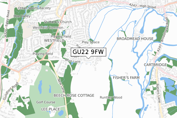 GU22 9FW map - small scale - OS Open Zoomstack (Ordnance Survey)