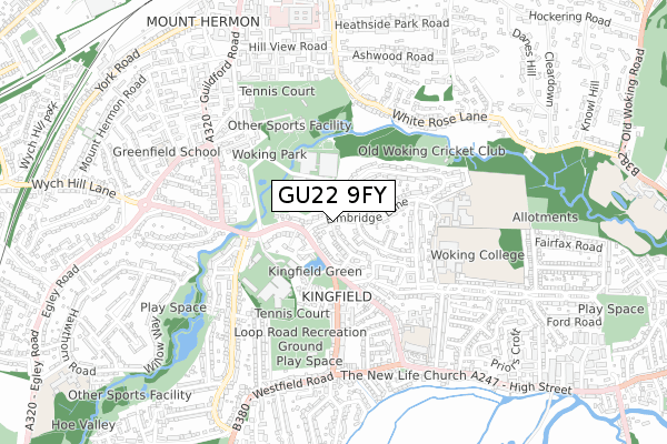 GU22 9FY map - small scale - OS Open Zoomstack (Ordnance Survey)