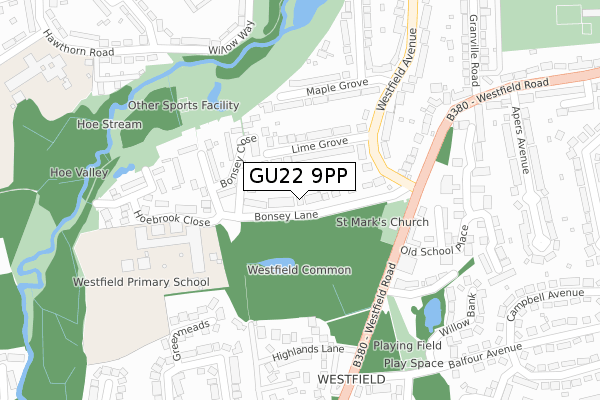 GU22 9PP map - large scale - OS Open Zoomstack (Ordnance Survey)