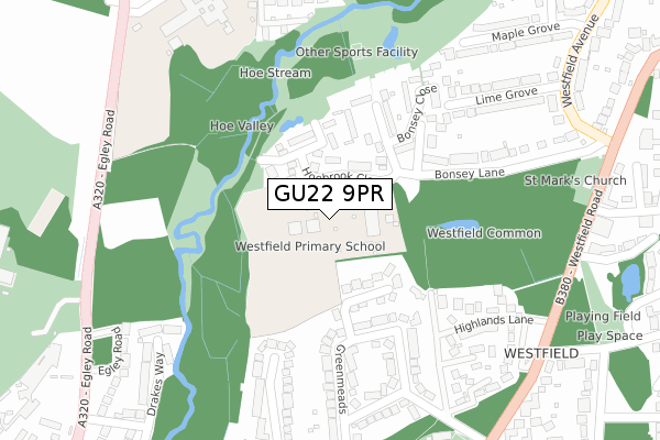 GU22 9PR map - large scale - OS Open Zoomstack (Ordnance Survey)