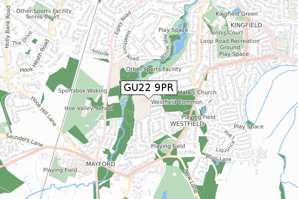 GU22 9PR map - small scale - OS Open Zoomstack (Ordnance Survey)