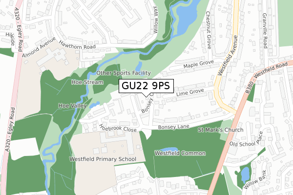 GU22 9PS map - large scale - OS Open Zoomstack (Ordnance Survey)