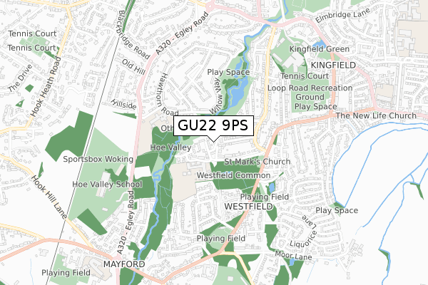 GU22 9PS map - small scale - OS Open Zoomstack (Ordnance Survey)