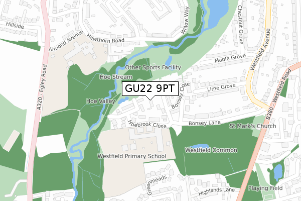 GU22 9PT map - large scale - OS Open Zoomstack (Ordnance Survey)